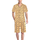 Egypt Hieroglyphics Pattern Print Design 02 Men's V-Neck Short Pajama Set