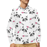 Hand Drawn faces of pandas pattern Men's Long Sleeve Polo Shirt
