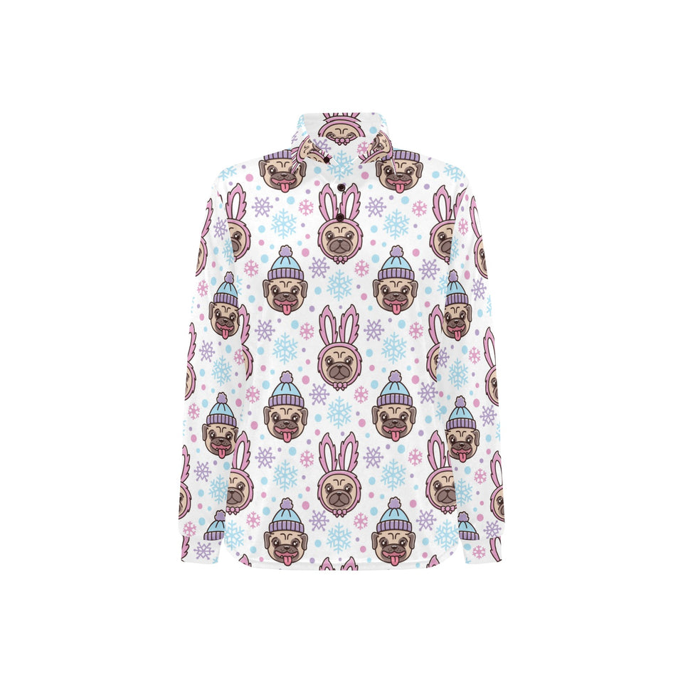 Cute pug hat rabbit costume pattern Women's Long Sleeve Polo Shirt