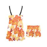 Orange yellow orchid flower pattern background Chest Sexy Pleated Two Piece Swim Dress