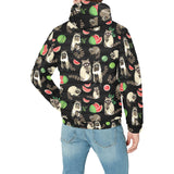 Raccoon watermelon pattern Men's Padded Hooded Jacket