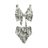 Monkey sloth lemur palm trees pattern Chest Bowknot High Waisted Bikini Swimsuit