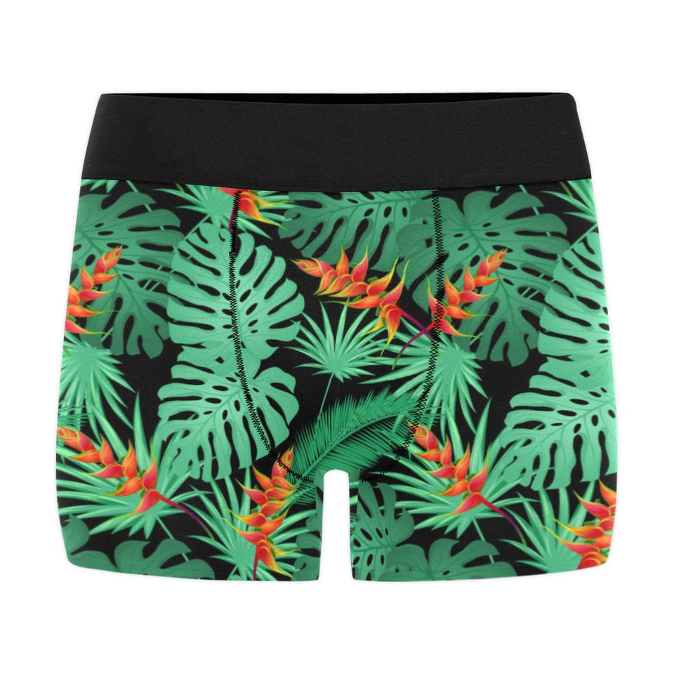 heliconia flower palm monstera leaves black backgr Men's All Over Print Boxer Briefs Men's Underwear
