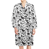 Crow dark floral pattern Men's Long Sleeve Belted Night Robe