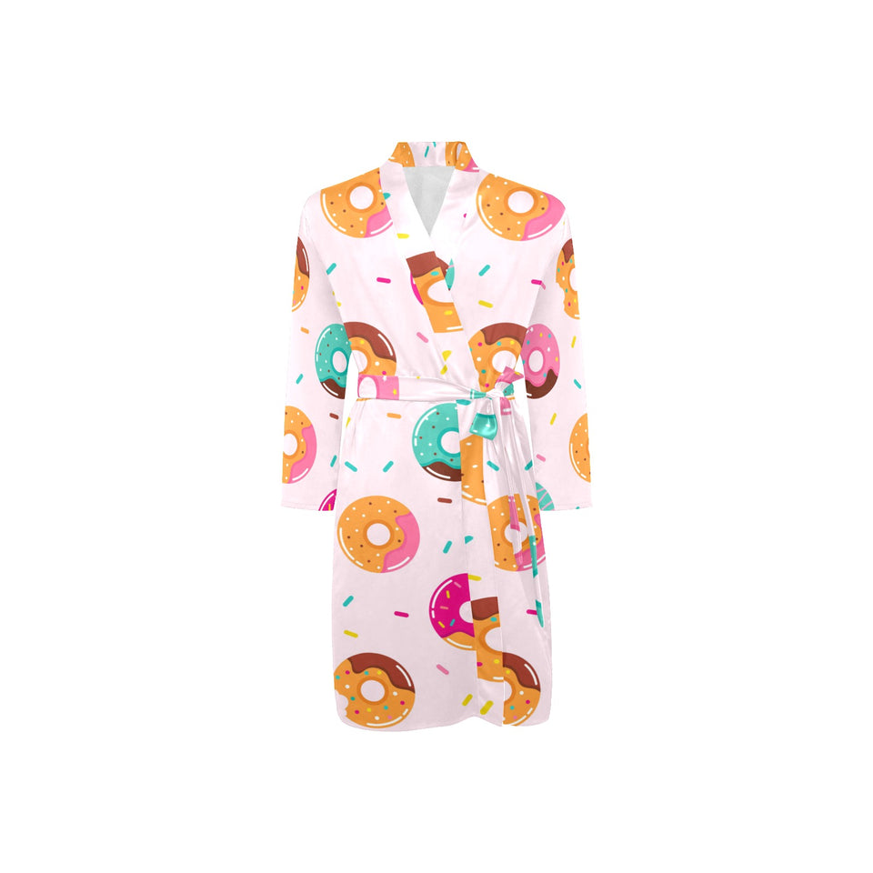 Donut pattern glaze pink background Men's Long Sleeve Belted Night Robe