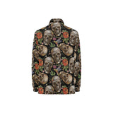 Skull rose humming bird flower pattern Women's Long Sleeve Polo Shirt