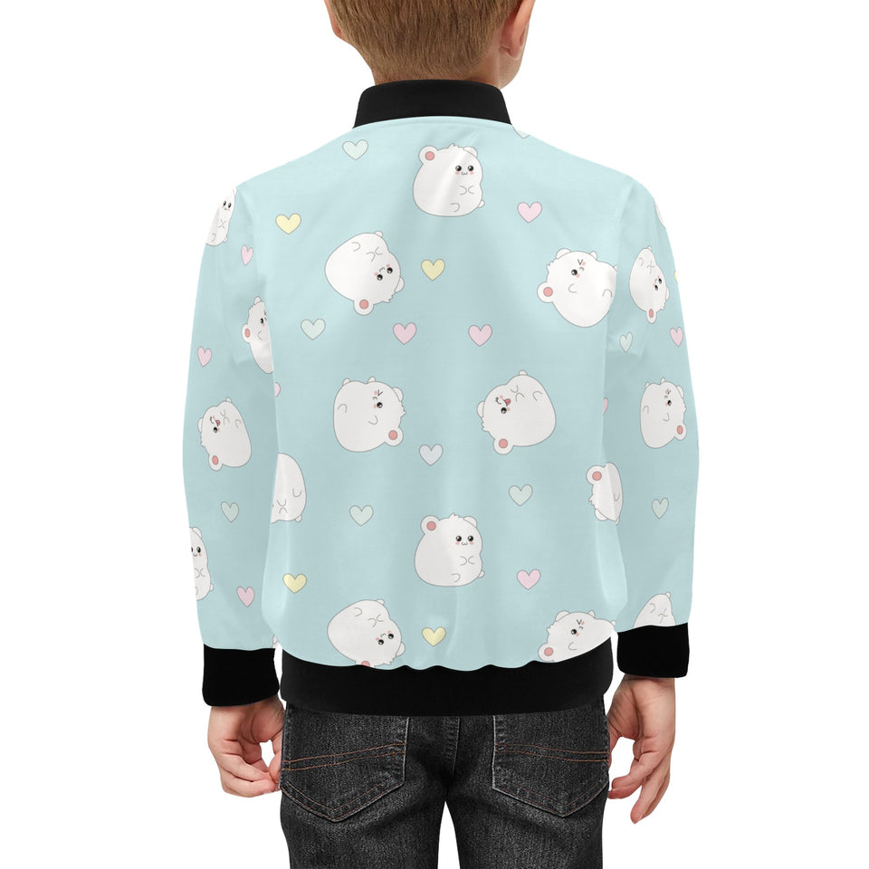 White cute hamsters heart pattern Kids' Boys' Girls' Bomber Jacket