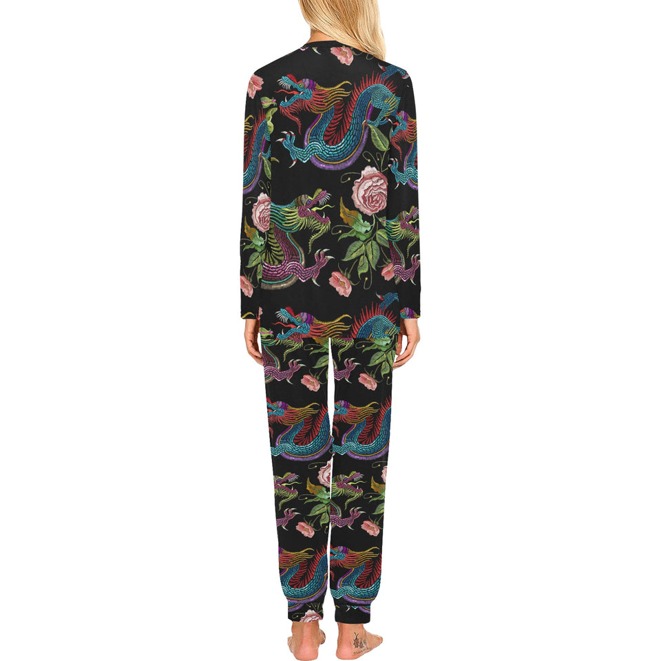 Dragons flower pattern Women's All Over Print Pajama Set