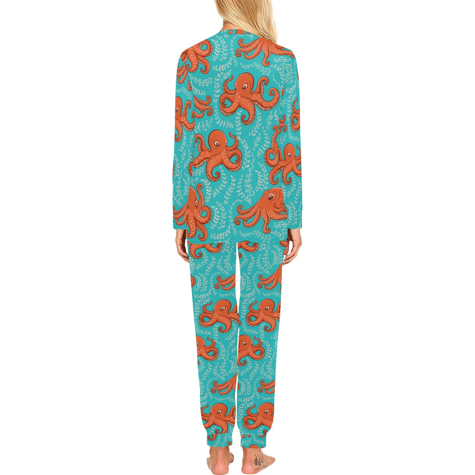 Octopus turquoise background Women's All Over Print Pajama Set