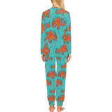 Octopus turquoise background Women's All Over Print Pajama Set