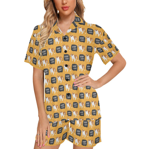 English Bulldog Pattern Print Design 04 Women's V-Neck Short Pajama Set