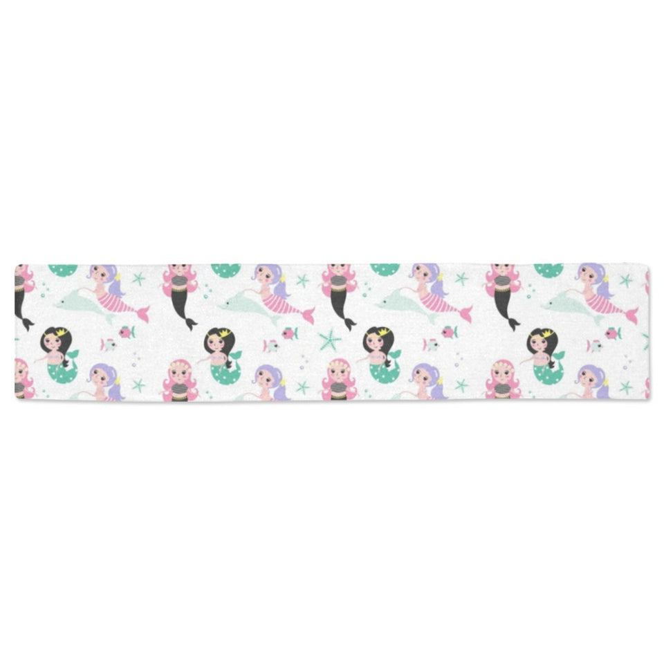 cute mermaid dolphin fish starfish pattern Table Runner