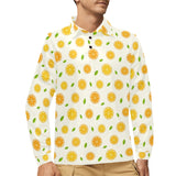 oranges leaves pattern Men's Long Sleeve Polo Shirt