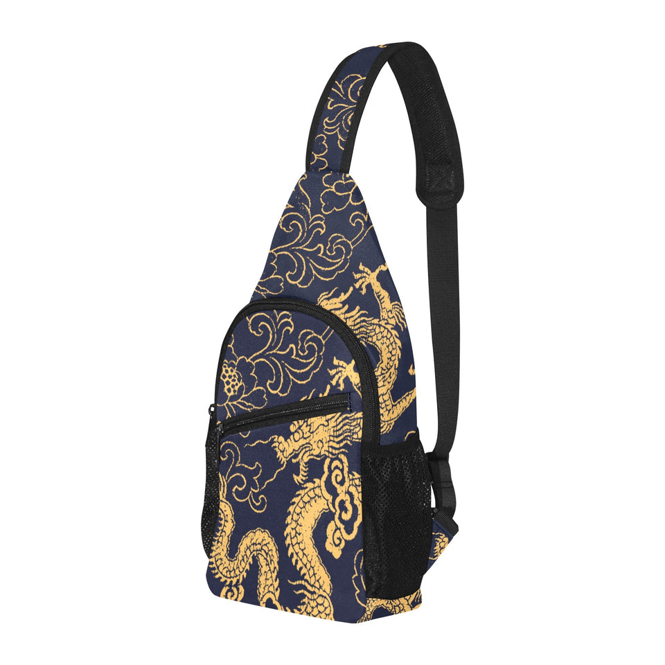 Gold dragon pattern All Over Print Chest Bag