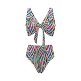 Colorful zebra skin pattern Chest Bowknot High Waisted Bikini Swimsuit