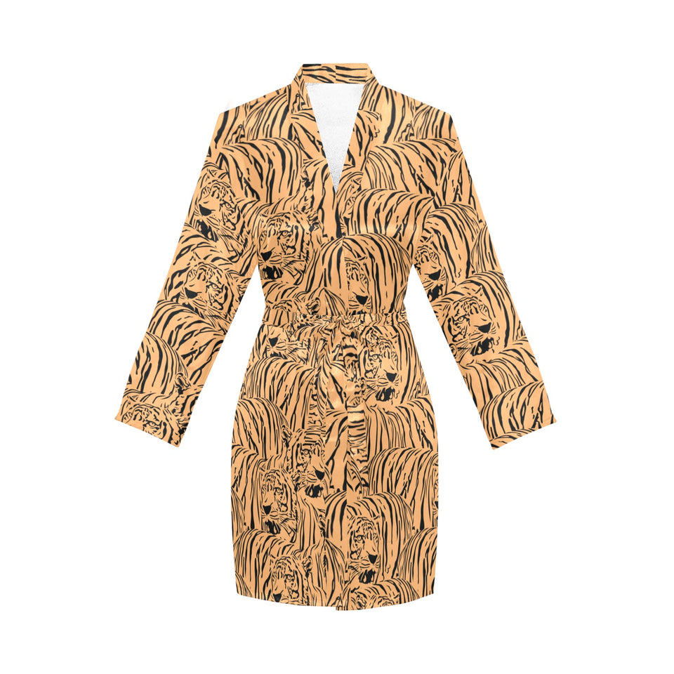 Bengal tigers pattern Women's Long Sleeve Belted Night Robe