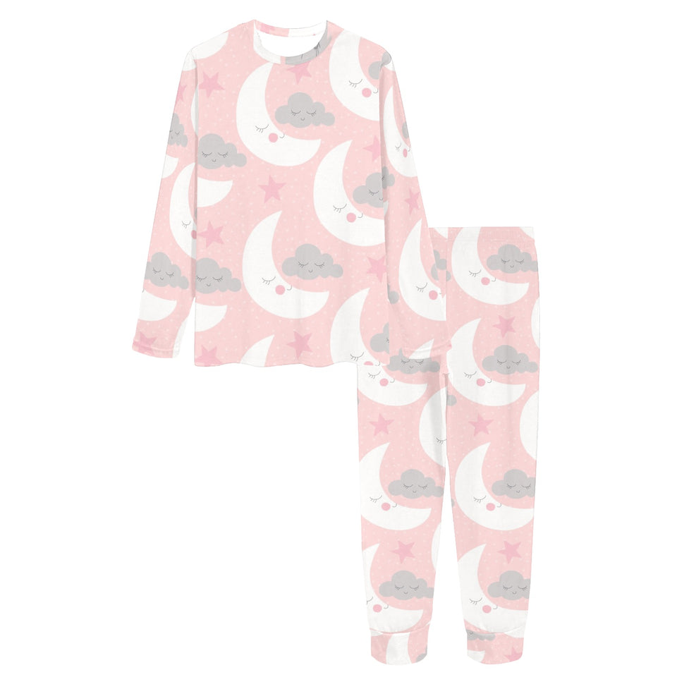 Cute moon cloud star pattern pink dot background Women's All Over Print Pajama Set