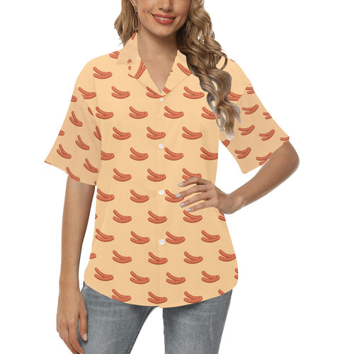 Sausage Pattern Print Design 03 Women's All Over Print Hawaiian Shirt