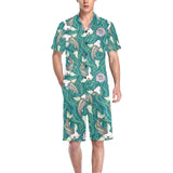 Koi Fish Carp Fish lotus pattern Men's V-Neck Short Pajama Set