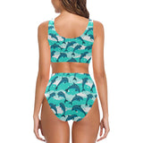Dolphin sea pattern Chest Bowknot High Waisted Bikini Swimsuit