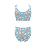 Cute rainbow clound star pattern blue background Chest Bowknot High Waisted Bikini Swimsuit