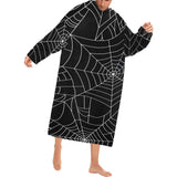 Spider web pattern Black background white cobweb Blanket Robe with Sleeves