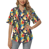 Colorful parrot flower pattern Women's All Over Print Hawaiian Shirt
