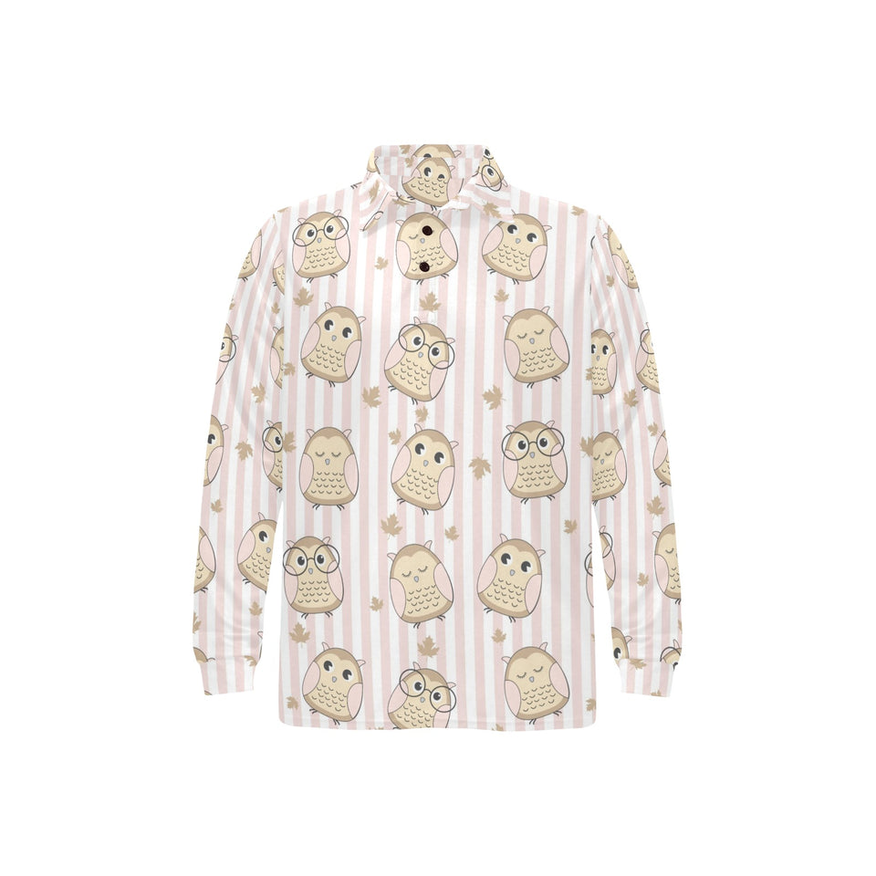 cute owl leaf Men's Long Sleeve Polo Shirt