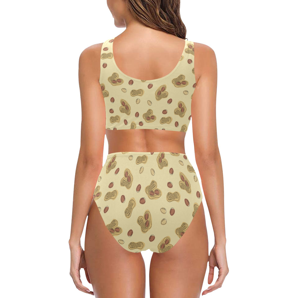 peanuts design pattern Chest Bowknot High Waisted Bikini Swimsuit
