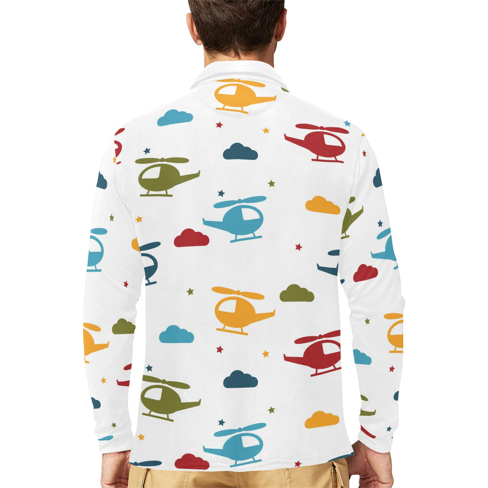 Colorful helicopter pattern Men's Long Sleeve Polo Shirt