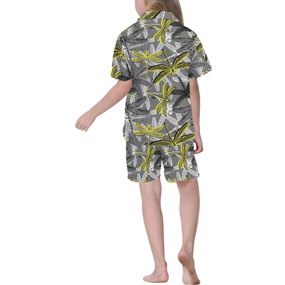 Hand drawn dragonfly pattern Kids' Boys' Girls' V-Neck Short Pajama Set