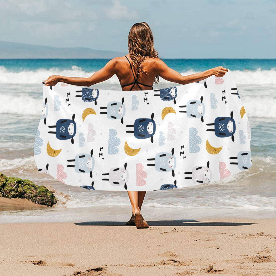 Cute sleeping sheep moon cloud pattern Beach Towel