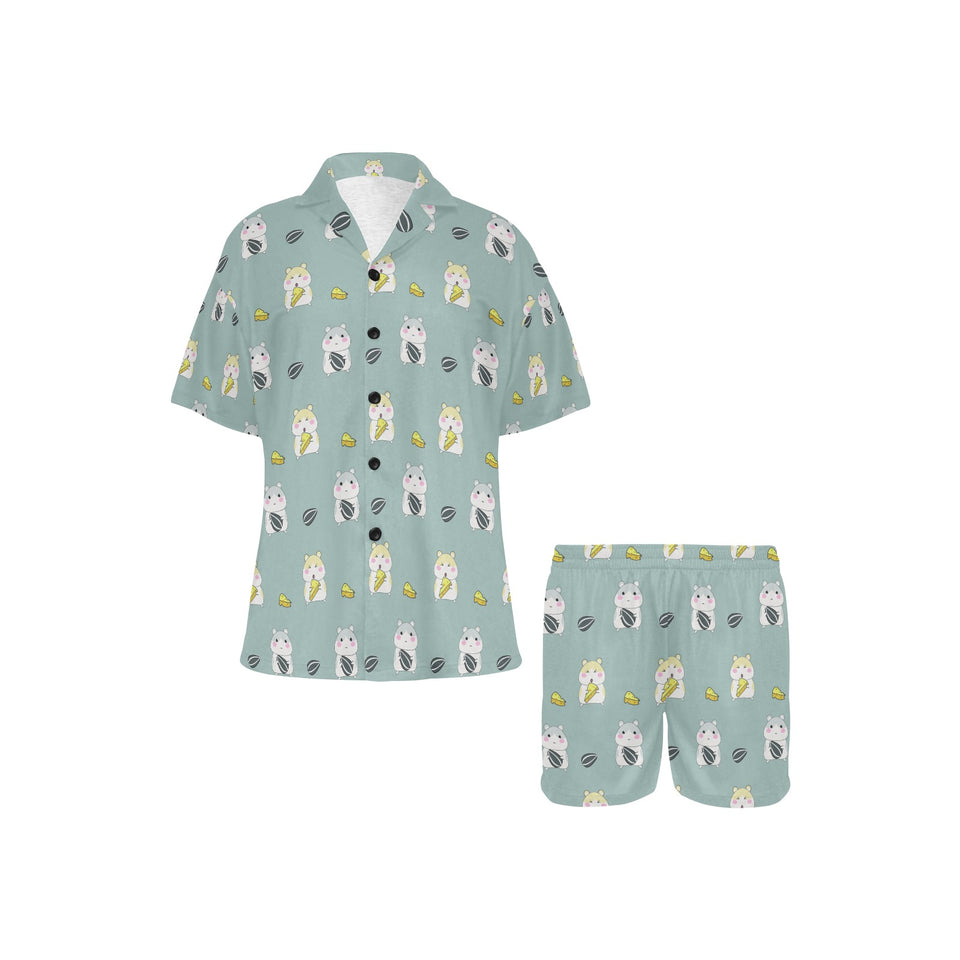 Cute hamster cheese pattern Women's V-Neck Short Pajama Set