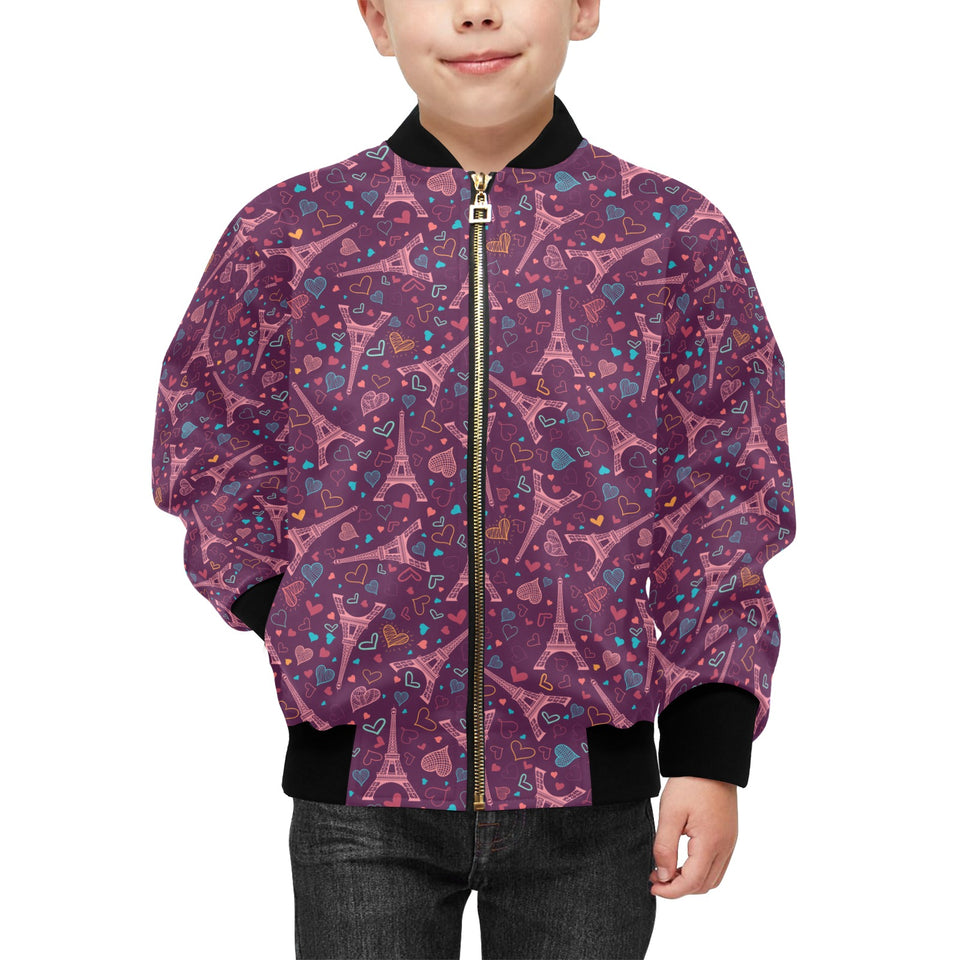 Eiffel Tower Heart Pattern Print Design 04 Kids' Boys' Girls' Bomber Jacket