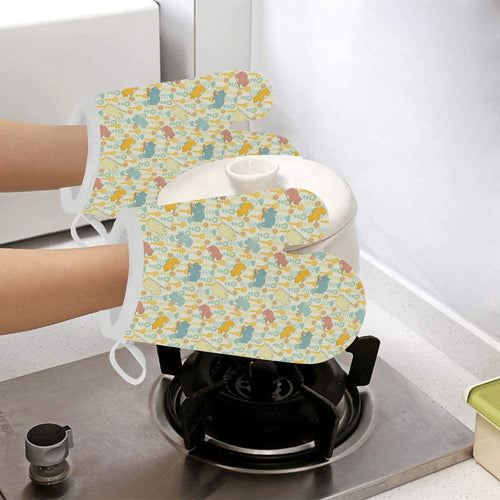 Hippopotamus Pattern Print Design 04 Heat Resistant Oven Mitts