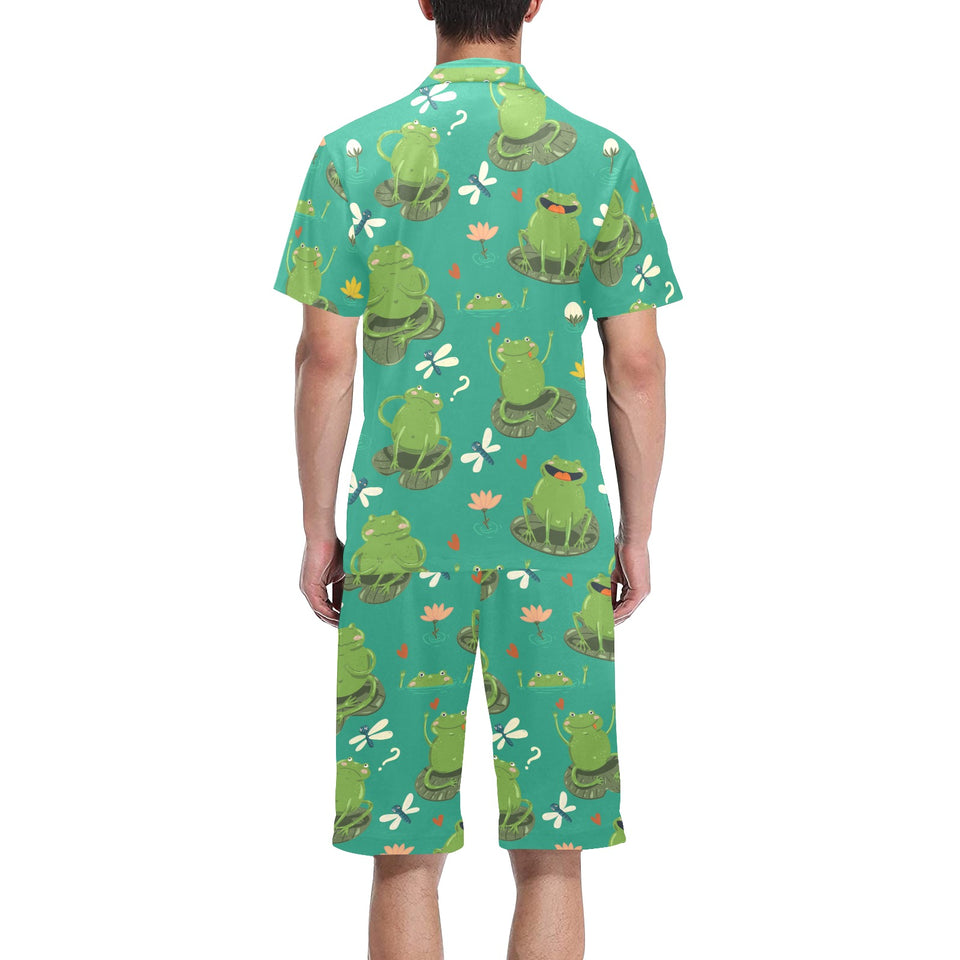 Cute frog dragonfly design pattern Men's V-Neck Short Pajama Set