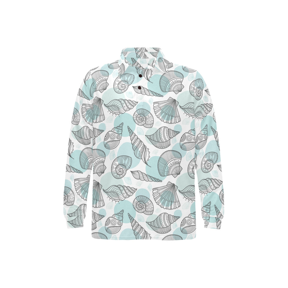 Shell polynesian tribal Men's Long Sleeve Polo Shirt