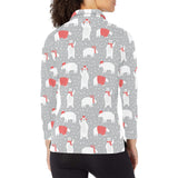 Cute polar bear christmas snow pattern Women's Long Sleeve Polo Shirt