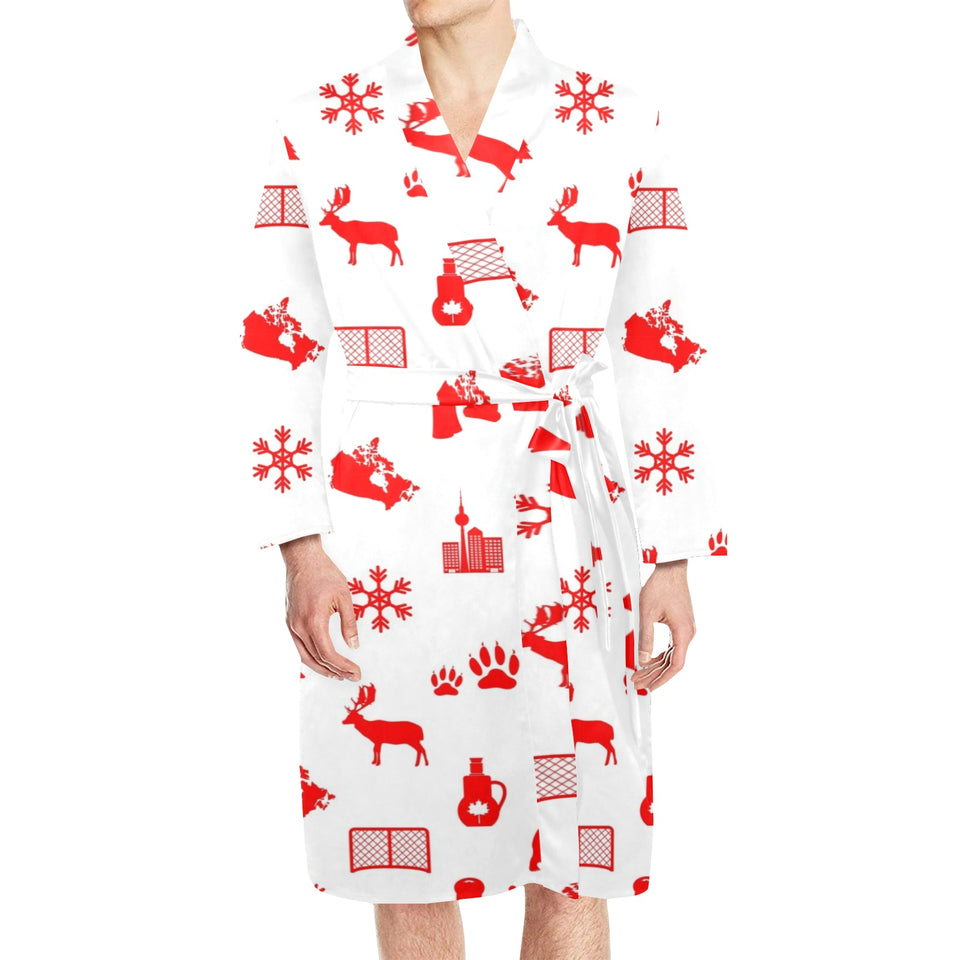 Canada Pattern Print Design 04 Men's Long Sleeve Belted Night Robe
