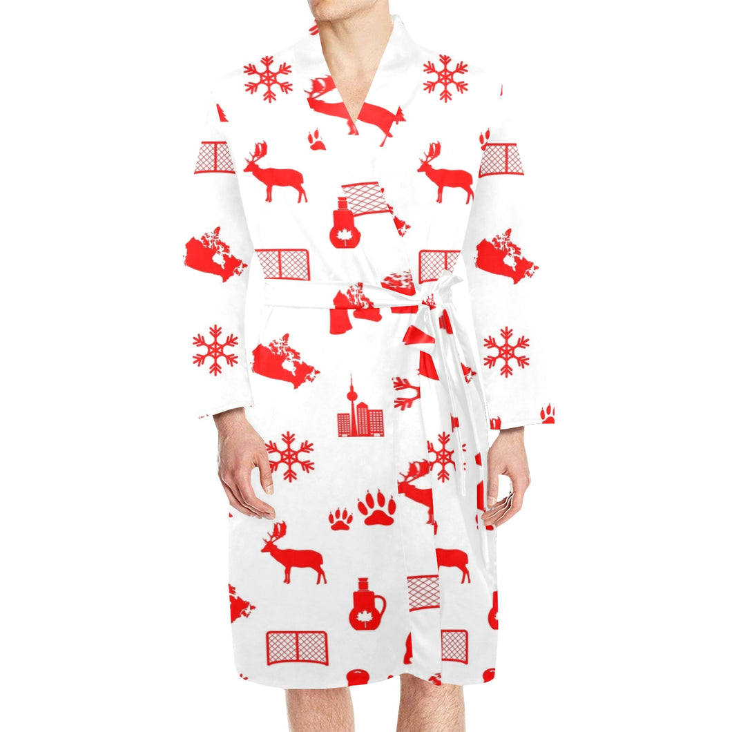 Canada Pattern Print Design 04 Men's Long Sleeve Belted Night Robe