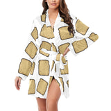 Bread Toast Pattern Print Design 03 Women's Long Sleeve Belted Night Robe