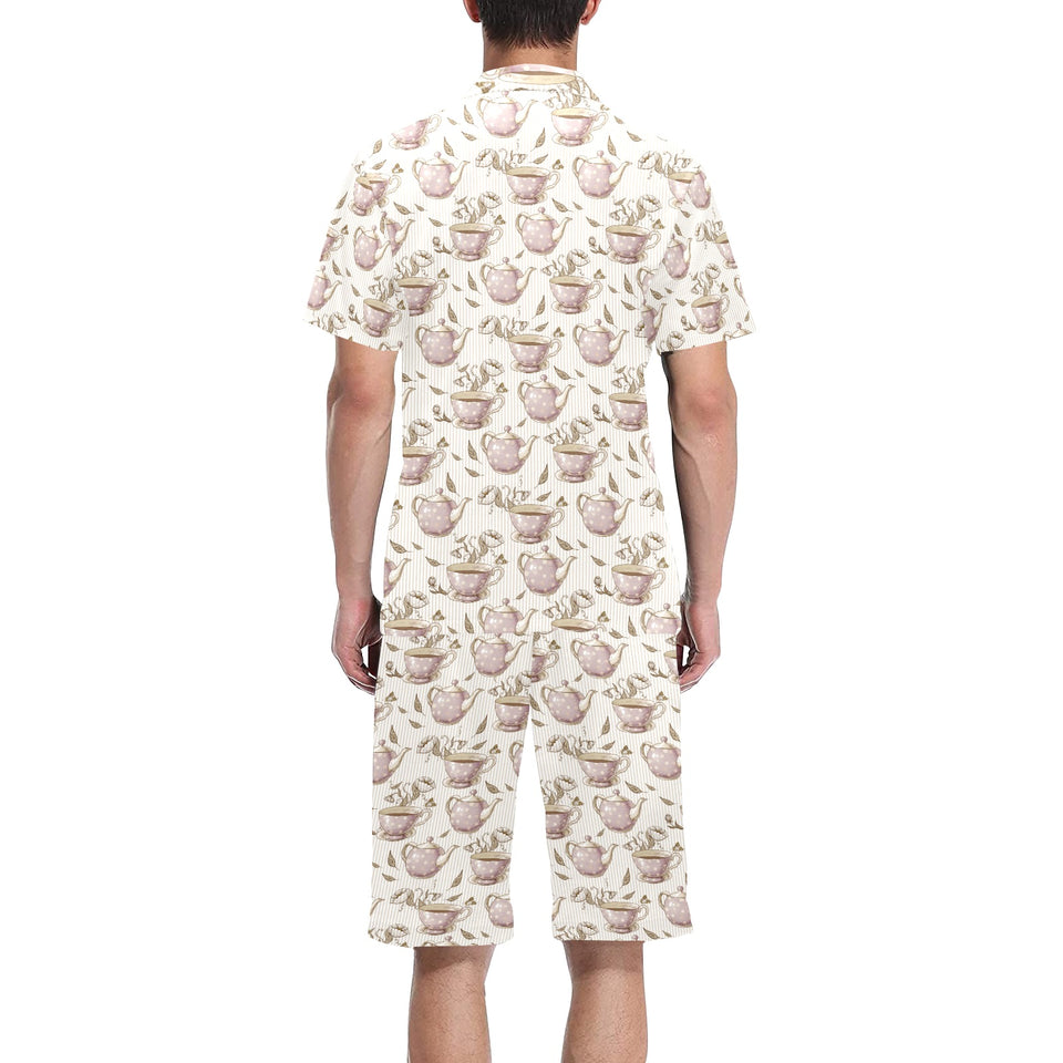 Tea pots Pattern Print Design 03 Men's V-Neck Short Pajama Set