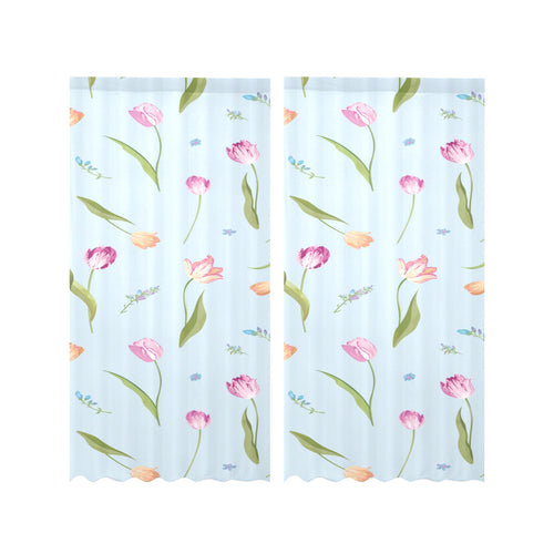 Watercolor Tulips pattern Gauze Curtain