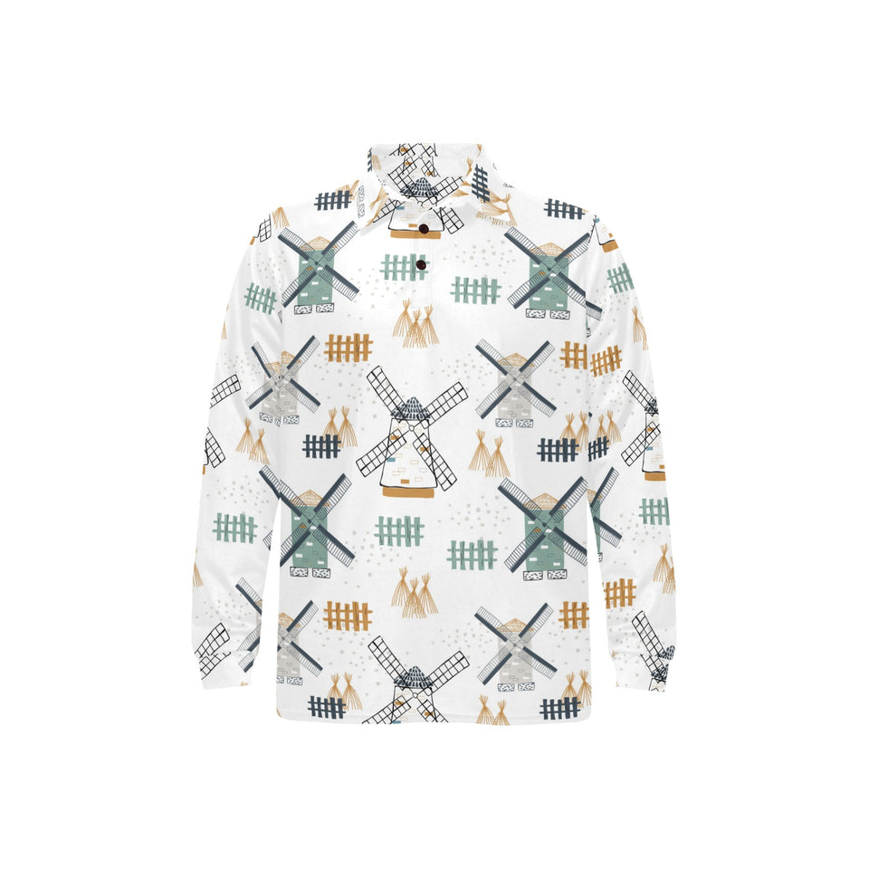 windmill pattern Men's Long Sleeve Polo Shirt