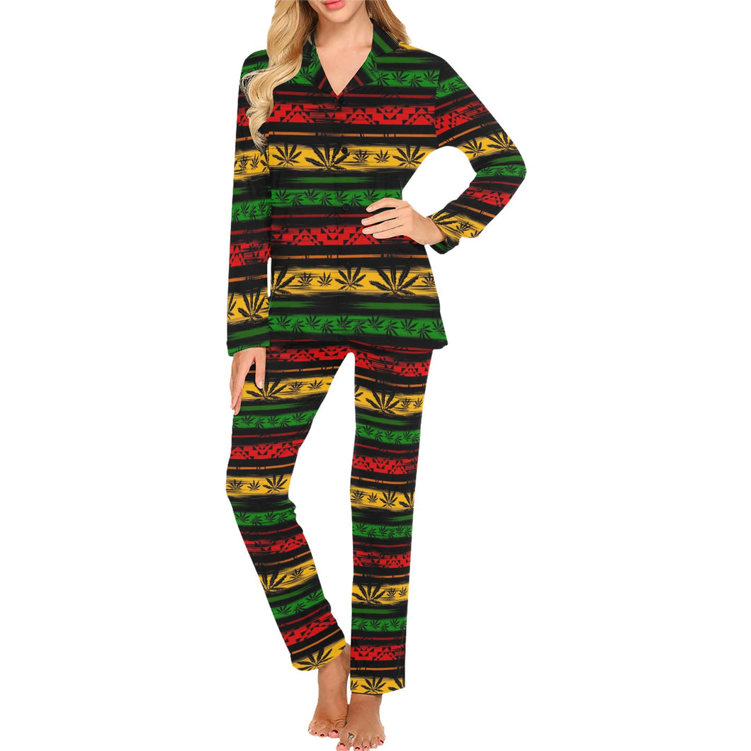 Canabis Marijuana Weed Pattern Print Design 04 Women's Long Pajama Set