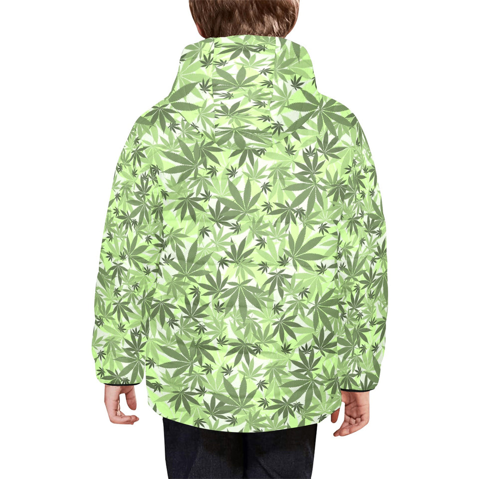 Canabis Marijuana Weed Pattern Print Design 01 Kids' Boys' Girls' Padded Hooded Jacket