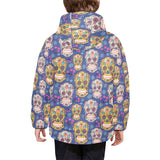 Sugar skull flower pattern Kids' Boys' Girls' Padded Hooded Jacket