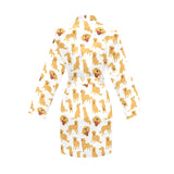 Golden Retriever Pattern Print Design 05 Women's Long Sleeve Belted Night Robe