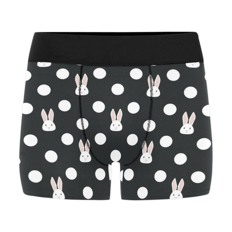 Cute white rabbit polka dots black background Men's All Over Print Boxer Briefs Men's Underwear