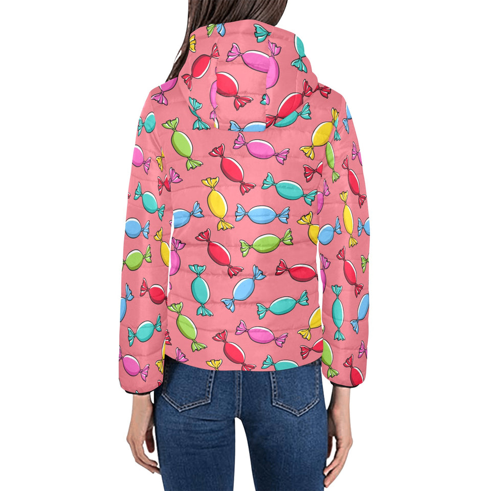 Colorful wrapped candy pattern Women's Padded Hooded Jacket